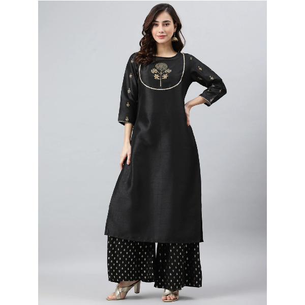 Indian Kurti for Womens With Pant | Rayon Embroidered Kurta Dupatta Kurtis  Dress For Women Tops Tunic Black at Amazon Women's Clothing store
